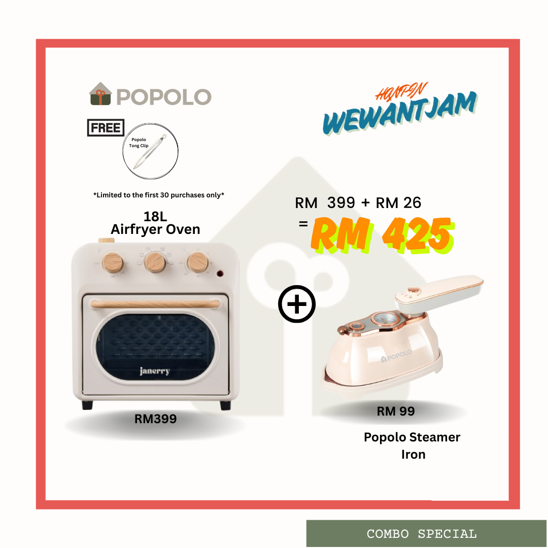 POPOLO COMBO BUNDLE SET 【JANERRY】 Air Fryer Oven  + 【POPOLO】Portable Steam Iron