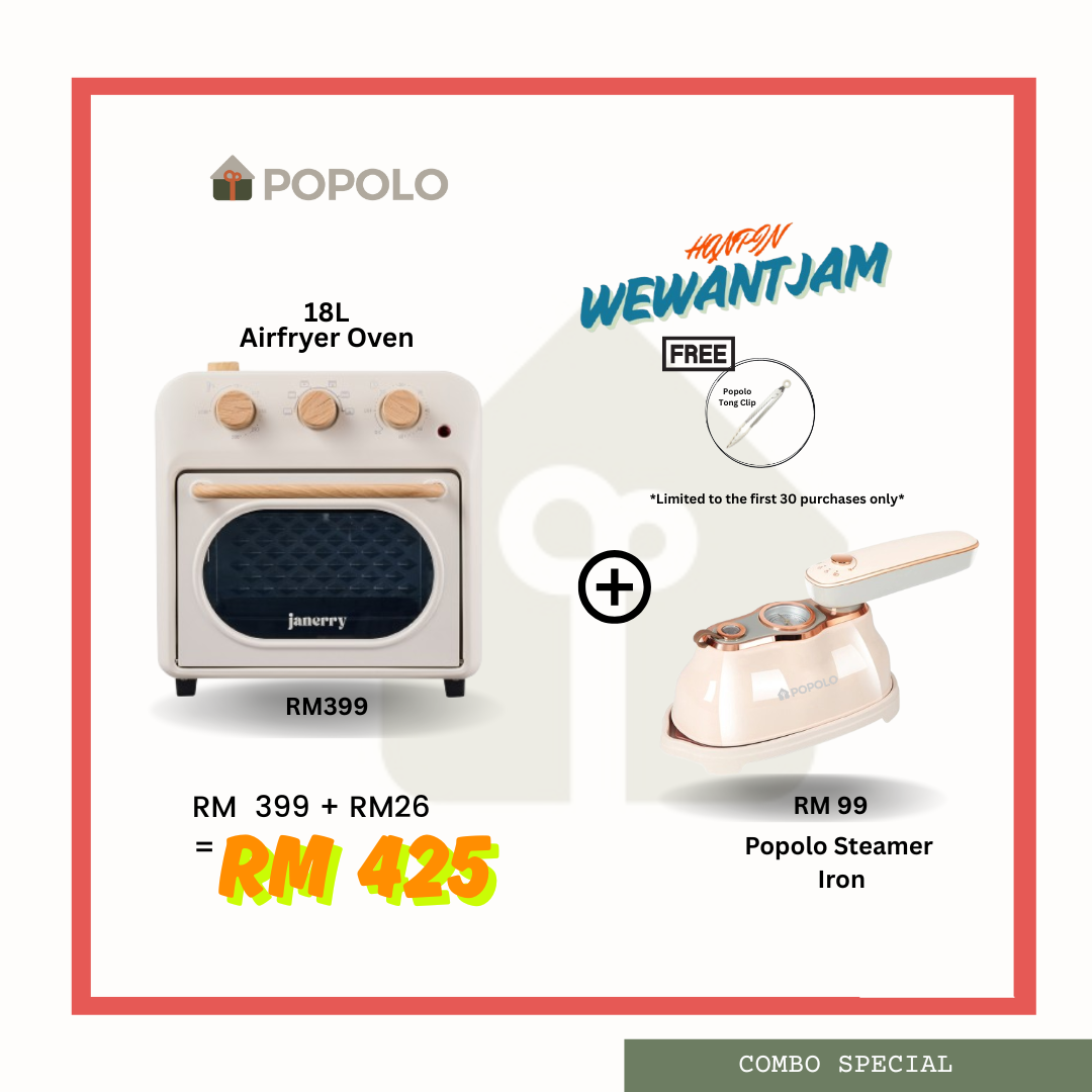 POPOLO COMBO BUNDLE SET 【JANERRY】 Air Fryer Oven  + 【POPOLO】Portable Steam Iron